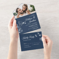 Elegantes orquídeas boda floral azul prusiano
