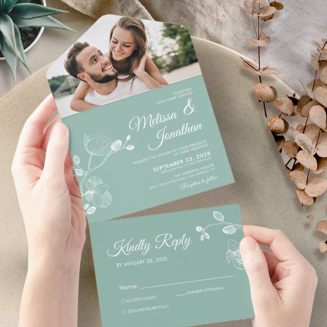 Invitación Todo En Uno Elegantes orquídeas menta verde boda floral (Subido por el creador)
