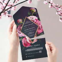 Elegantes Peonies Marco dorado Boda moderno