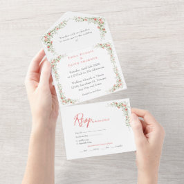 Invitación Todo En Uno Elegantes Rosas florales simple Boda de guiones