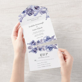 Invitación Todo En Uno Elegantes Rosas morados Floral Noche de Boda de In
