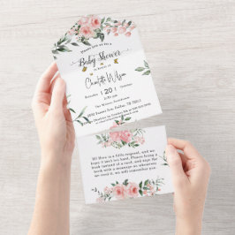 Invitación Todo En Uno Elegantes rosas rosas rosas con Baby Shower maripo