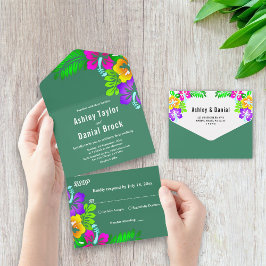 Invitación Todo En Uno Elegantes Rosas Rústicos Bodas Verdes Florales