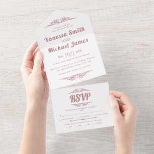 Invitación Todo En Uno Elementos cosméticos polvorientos tipografía rosa