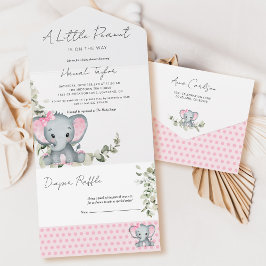 Invitación Todo En Uno Elephant Chica Baby Shower