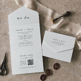 Invitación Todo En Uno EMELIA Código QR Boda simple de Rústico Blanco Neg