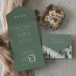 Invitación Todo En Uno EMELIA QR Code Sage Green Forest Woodland Boda
