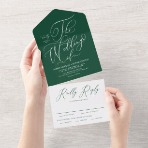 Invitación Todo En Uno Emerald Elegant Whimsical Calligraphy Boda