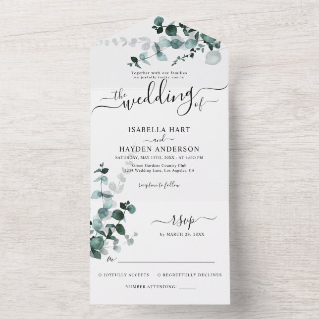 Invitación Todo En Uno Emerald Eucalyptus Greenery Boda Botánica RSVP (Interior)