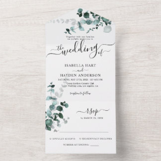Invitación Todo En Uno Emerald Eucalyptus Greenery Boda Botánica RSVP