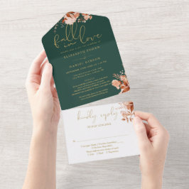 Invitación Todo En Uno Emerald Fall In Love Floral Details Boda RSVP