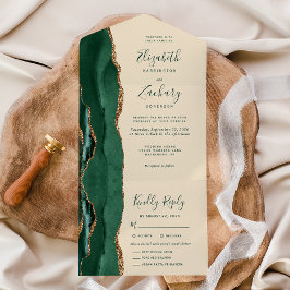 Invitación Todo En Uno Emerald Green Gold Champagne Meal Options Wedding