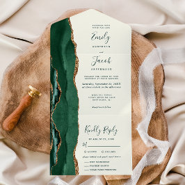 Invitación Todo En Uno Emerald Green Gold Ivory Meal Options Wedding