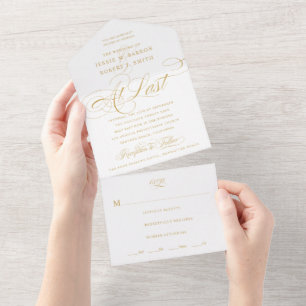 Invitación Todo En Uno En el último Boda de caligrafía de oro