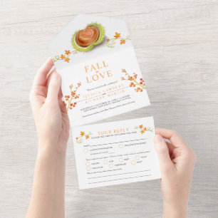 Invitación Todo En Uno Enamorarse acuarela castaña corazón otoñal