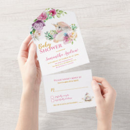 Invitación Todo En Uno Encantada Unicorn Delicate Baby Girl Baby Shower 