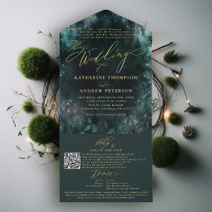Invitación Todo En Uno Encantado Fairy Forest Woodland Emerald Elegald
