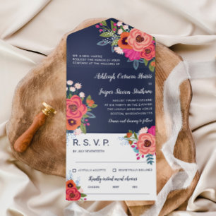 Invitación Todo En Uno Encantador Boda colorido de flores de Boho