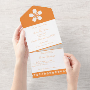 Invitación Todo En Uno Encantador Sakura en Naranja