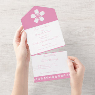 Invitación Todo En Uno Encantador Sakura en rosa Petal