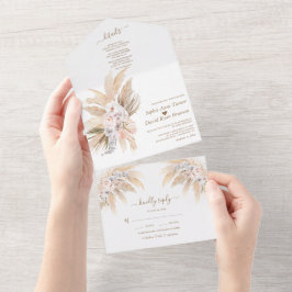 Invitación Todo En Uno Encantadora hierba de Pampas Orquídea Blanca Rosas