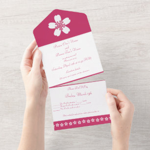 Invitación Todo En Uno Encantadora Sakura en Frambuesa