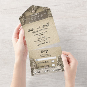 Invitación Todo En Uno Encanto Sureño Vintage Elegante Boda de Arpillera 