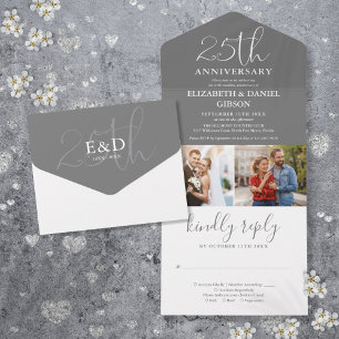 Invitación Todo En Uno Entonces y ahora 2 Foto 25 Aniversario de Boda