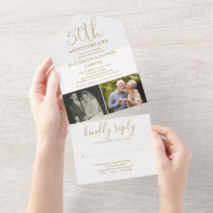 Invitación Todo En Uno Entonces y ahora 2 Foto 50 Aniversario de Bodas de