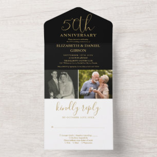 Invitación Todo En Uno Entonces y ahora 2 Foto 50 Aniversario de Bodas de