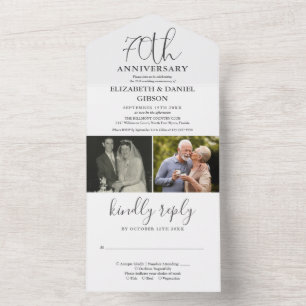 Invitación Todo En Uno Entonces y ahora 2 Foto 70 Aniversario de bodas