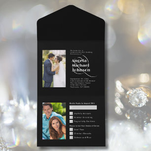 Invitación Todo En Uno Entonces y Ahora Plata Negra 25 Aniversario de Bod