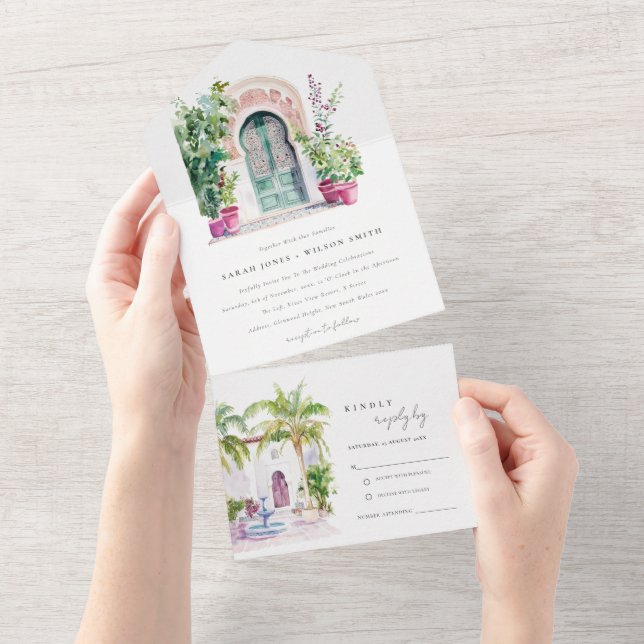 Invitación Todo En Uno Entrada de patio de boda tropical marroquí (desgarro)