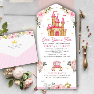 Invitación Todo En Uno Érase una Vez Castillo de Cuento de Hadas Rosa Bab