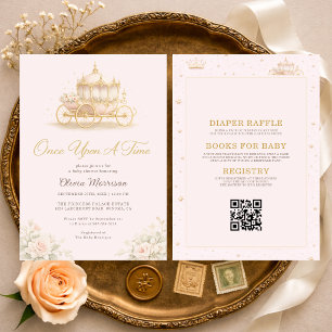 Invitación Todo en Uno Érase Una Vez Fiesta de Bebé Rosa