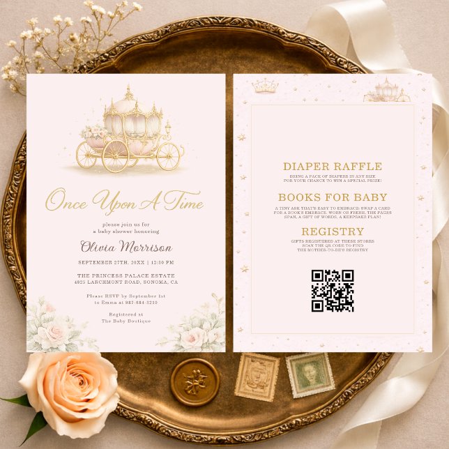 Invitación Todo en Uno Érase Una Vez Fiesta de Bebé Rosa (Subido por el creador)