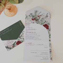 Invitación Todo En Uno 'Es La Temporada | Floral de Boda de Navidad