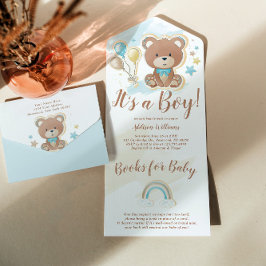 Invitación Todo En Uno Es un Baby Shower de Boy Teddy Bear