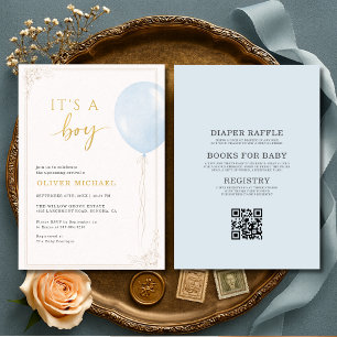 Invitación Todo en uno Es un niño Globo Azul Baby Shower