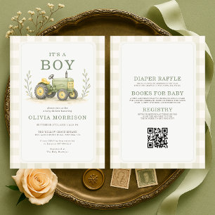 Invitación Todo en uno, es un niño, granjero, baby shower