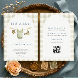 Invitación Todo en uno, es un niño, pato de caza, baby shower