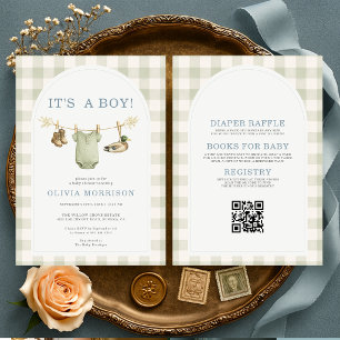 Invitación Todo en uno, es un niño, pato de caza, baby shower