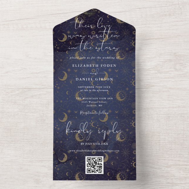 Invitación Todo En Uno Escrito En Las Estrellas Boda Celestial De Código  (Interior)