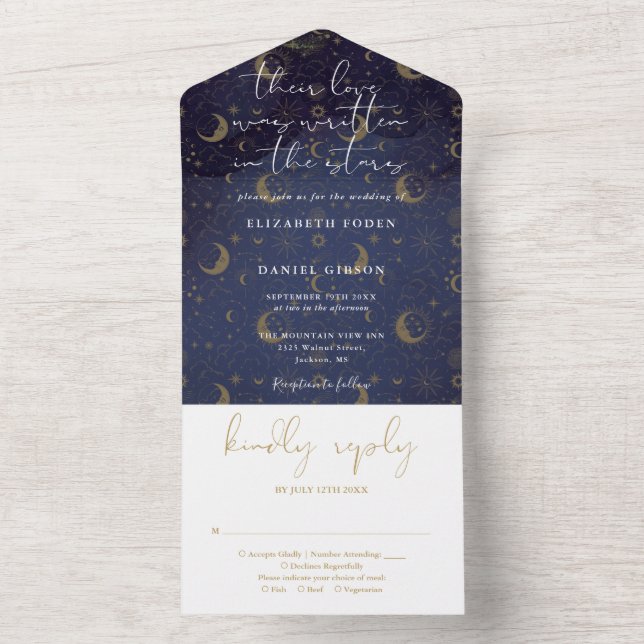 Invitación Todo En Uno Escrito En Las Estrellas Boda Espiritual Celestial (Interior)
