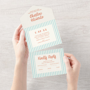 Invitación Todo En Uno Escritura a mano Boda Pastel Retro