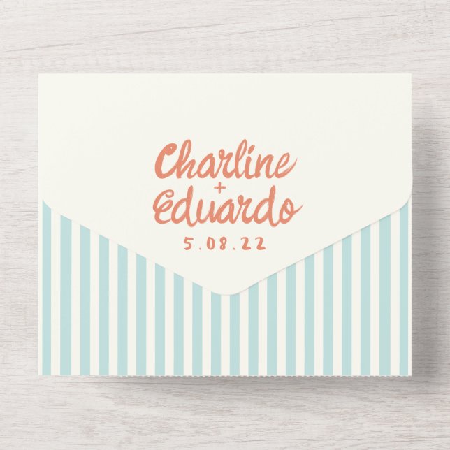 Invitación Todo En Uno Escritura a mano Boda Pastel Retro (Reverso )