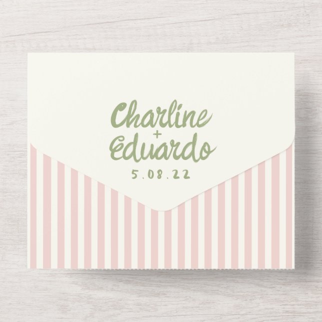 Invitación Todo En Uno Escritura a mano Boda Pastel Retro (Reverso )