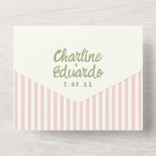 Invitación Todo En Uno Escritura a mano Boda Pastel Retro