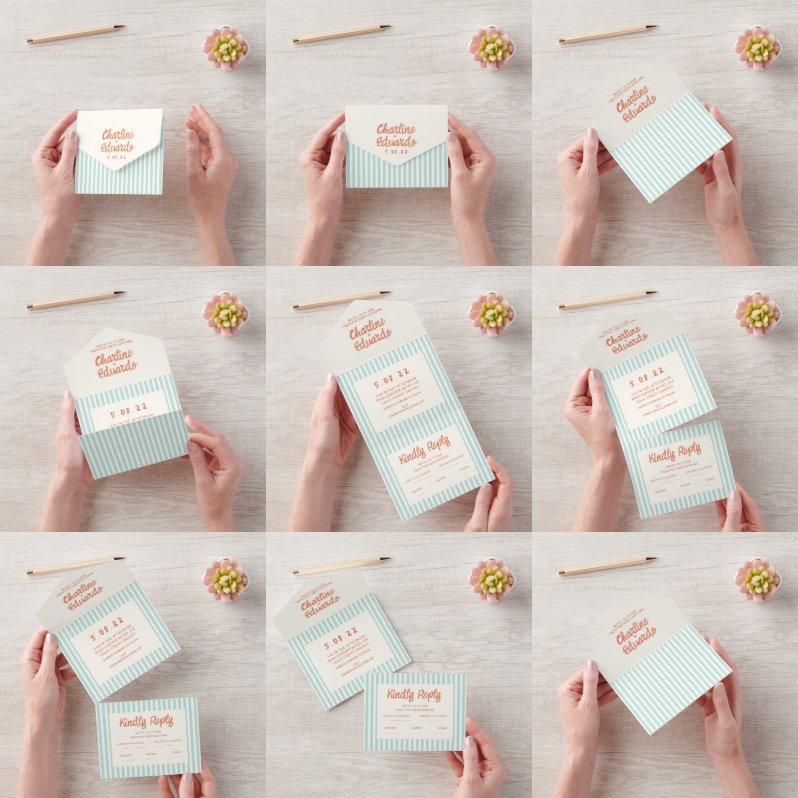 Invitación Todo En Uno Escritura a mano Boda Pastel Retro