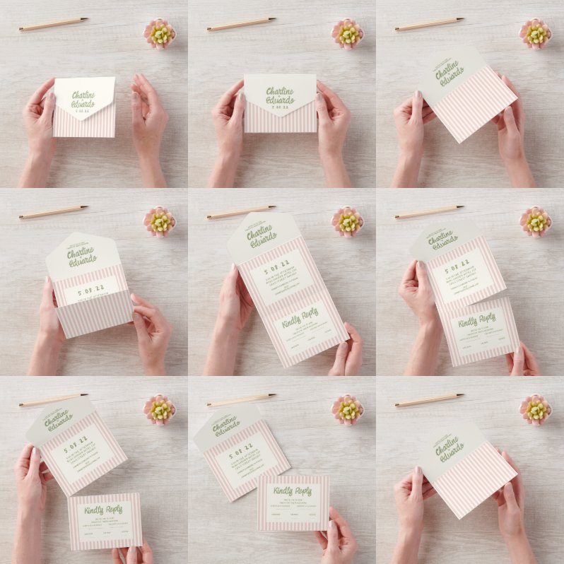 Invitación Todo En Uno Escritura a mano Boda Pastel Retro